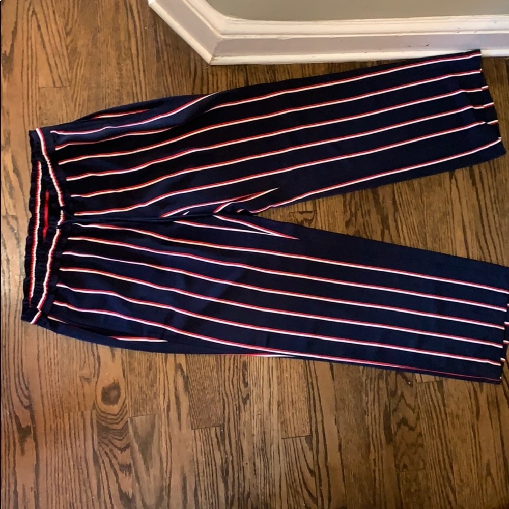 Blue and white striped pants
